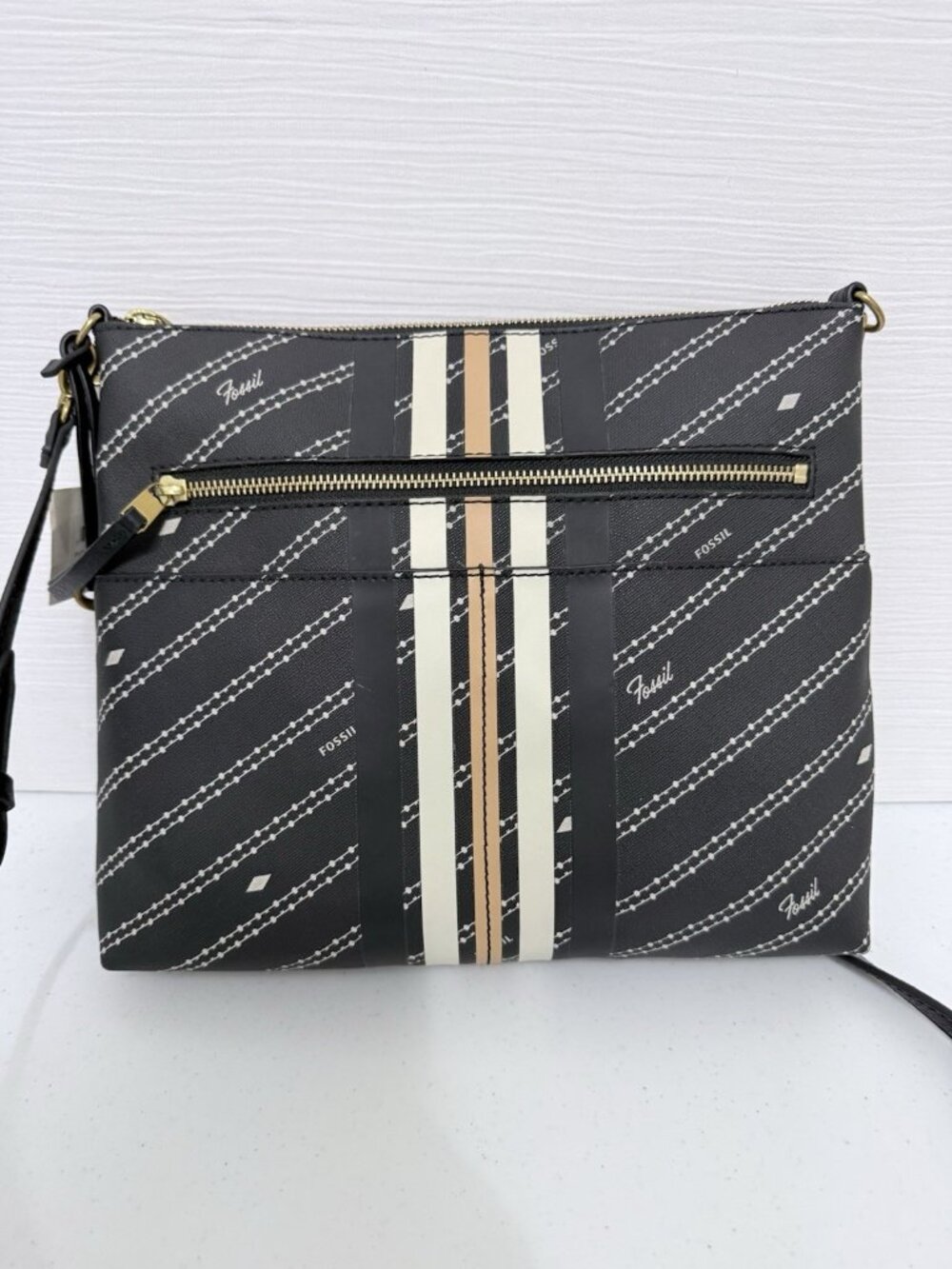 Fossil Fiona Large Crossbody Bag ZB7271104 Black And Bone NWT